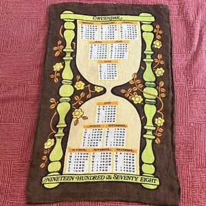Vintage 1978 Calendar dish towel / Tapestry - linen